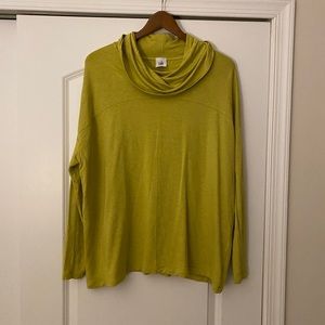 Cabi Ease Turtleneck, moss/chartreuse color